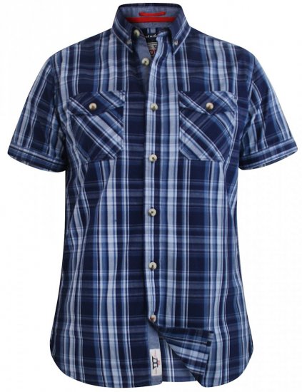 D555 Safford Short Sleeve Navy Check Shirt - Ризи - мъжки ризи големи размери