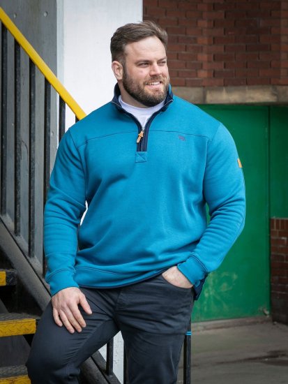 D555 Conway 1 1/4 Zip Neck Fleece Sweatshirt With Bear Logo Teal - Суичъри & cуичъри с качулка - мъжки суичъри големи размери