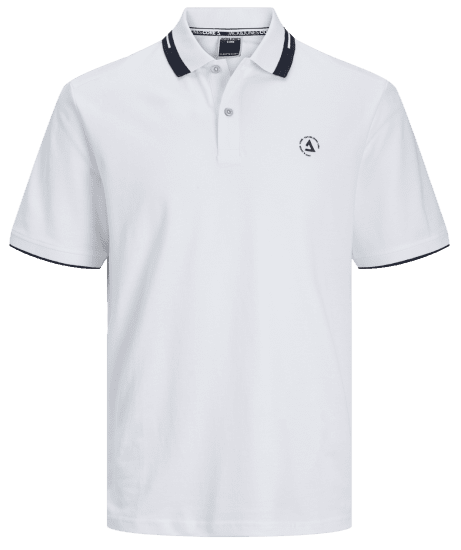 Jack & Jones JCOHASS LOGO Polo White - Поло тениски - мъжки тениски с яка големи размери