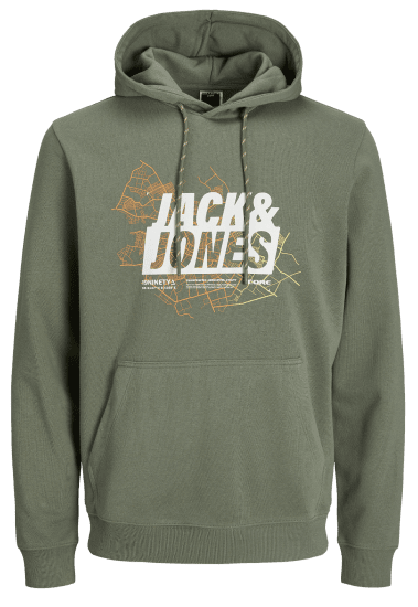 Jack & Jones JCOMAP LOGO SWEAT Hoodie Agave Green - Суичъри & cуичъри с качулка - мъжки суичъри големи размери