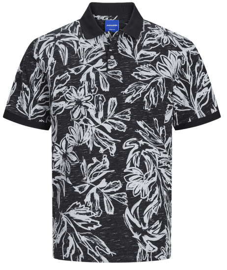 Jack & Jones JORLAFAYETTE AOP Polo Black - Поло тениски - мъжки тениски с яка големи размери
