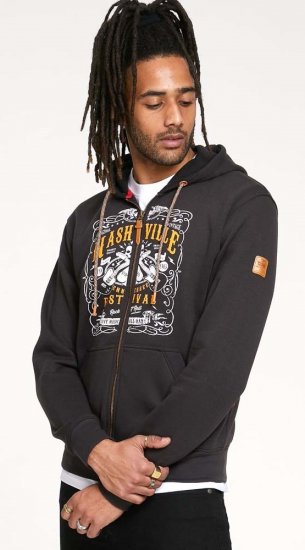 D555 KNEBWORTH Full Zip Hoody With Chest Print Black - Суичъри & cуичъри с качулка - мъжки суичъри големи размери