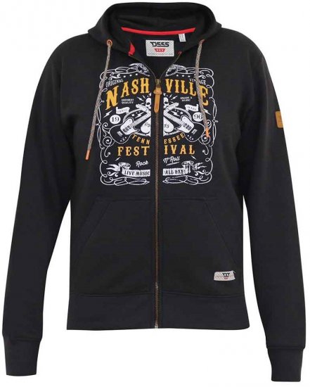 D555 KNEBWORTH Full Zip Hoody With Chest Print Black - Суичъри & cуичъри с качулка - мъжки суичъри големи размери
