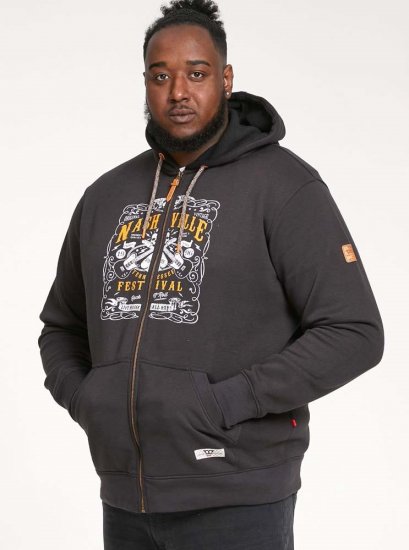 D555 KNEBWORTH Full Zip Hoody With Chest Print Black - Суичъри & cуичъри с качулка - мъжки суичъри големи размери