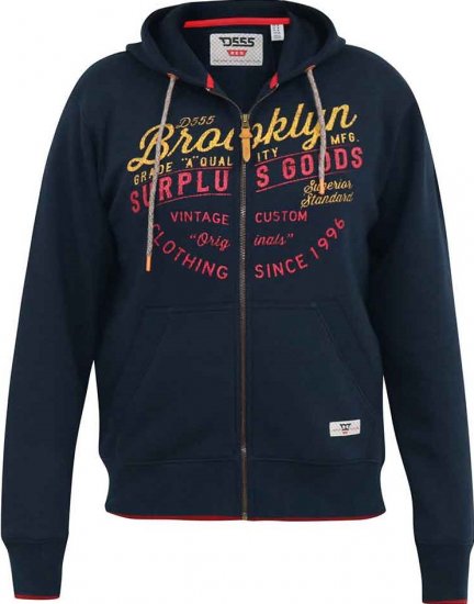 D555 WORCESTER Full Zip Hoody With Brooklyn Chest Print - Суичъри & cуичъри с качулка - мъжки суичъри големи размери