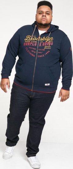 D555 WORCESTER Full Zip Hoody With Brooklyn Chest Print - Суичъри & cуичъри с качулка - мъжки суичъри големи размери