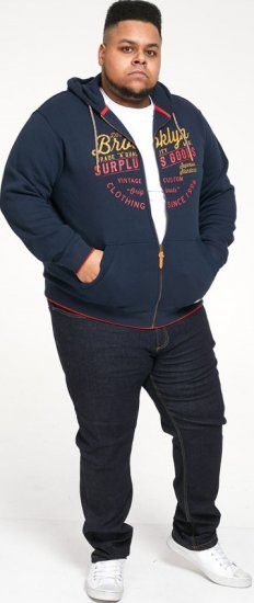 D555 WORCESTER Full Zip Hoody With Brooklyn Chest Print - Суичъри & cуичъри с качулка - мъжки суичъри големи размери