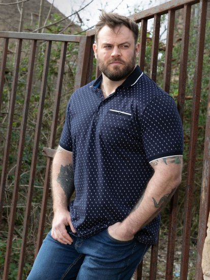 D555 Reid AOP Polo With Jacquard Collar, Pocket And Cuffs Нейви - Поло тениски - мъжки тениски с яка големи размери