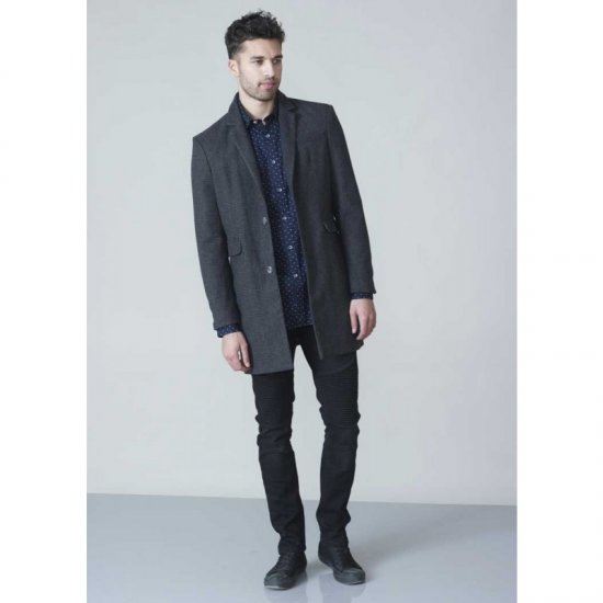 D555 Terry Checked Overcoat Charcoal - Якета - мъжки якета големи размери