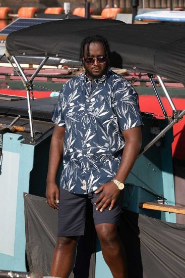 D555 FINLEY Hawaiian AO Print Shirt Navy - Ризи - мъжки ризи големи размери