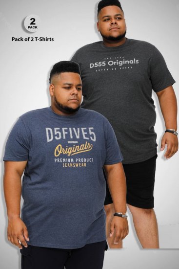 D555 ALFRED 2-Pack Brand Carrier Printed Crew Neck T-Shirts - Тениски - мъжки тениски големи размери