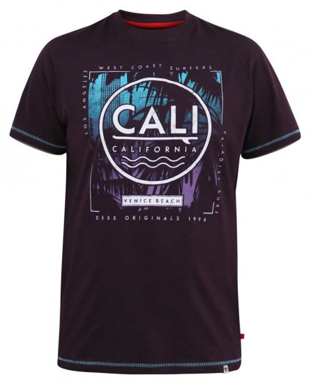 D555 NOVA Cali Surf Printed Crew Neck T-Shirt Plum - Тениски - мъжки тениски големи размери
