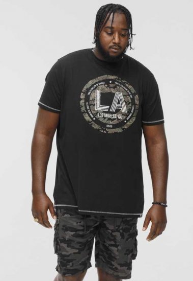 D555 BENNY LA Camo Printed Crew Neck T-Shirt Black - Тениски - мъжки тениски големи размери
