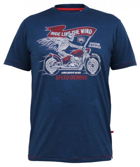 D555 BRADFORD Skeleton Biker Printed T-Shirt Navy - Тениски - мъжки тениски големи размери