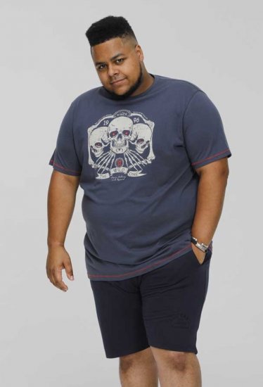 D555 COOK Trio Of Skulls Printed Crew Neck T-Shirt Slate Blue - Тениски - мъжки тениски големи размери
