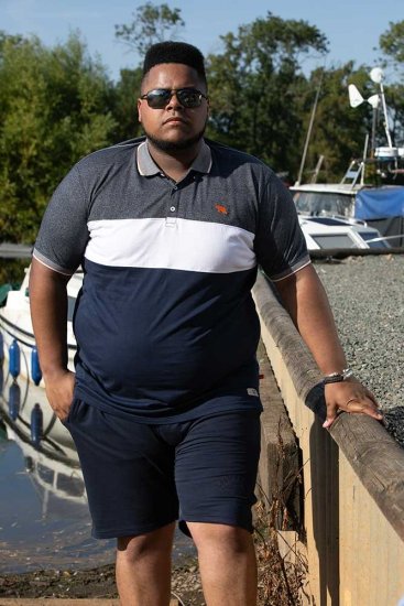 D555 EMERSON Cut And Sew Polo With Jacquard Collar Navy - Поло тениски - мъжки тениски с яка големи размери