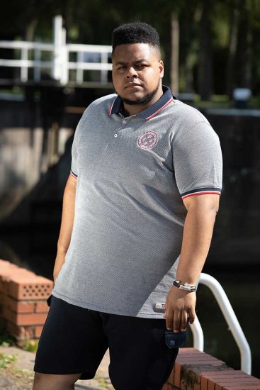 D555 KEMSTON Birds Eye Pique Polo Navy/White - Поло тениски - мъжки тениски с яка големи размери