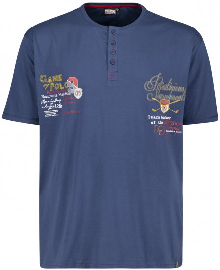 Adamo Dundee Printed Serafino T-shirt Denim Blue - Тениски - мъжки тениски големи размери