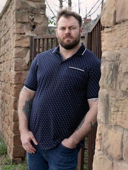 D555 Reid AOP Polo With Jacquard Collar, Pocket And Cuffs Нейви - Поло тениски - мъжки тениски с яка големи размери