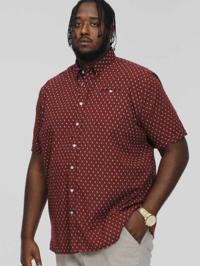 D555 DUNSTABLE S/S Micro AO Print Shirt Burgundy - Ризи - мъжки ризи големи размери