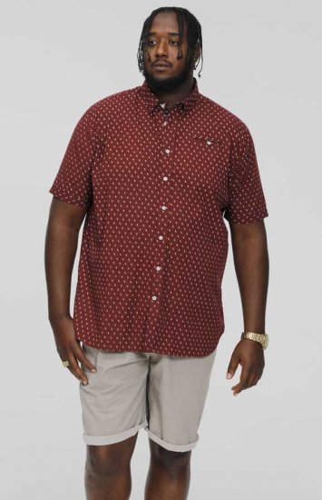 D555 DUNSTABLE S/S Micro AO Print Shirt Burgundy - Ризи - мъжки ризи големи размери
