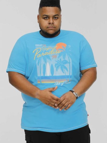 D555 AARON Surfers Paradise Printed Crew Neck T-Shirt Turquoise - Тениски - мъжки тениски големи размери