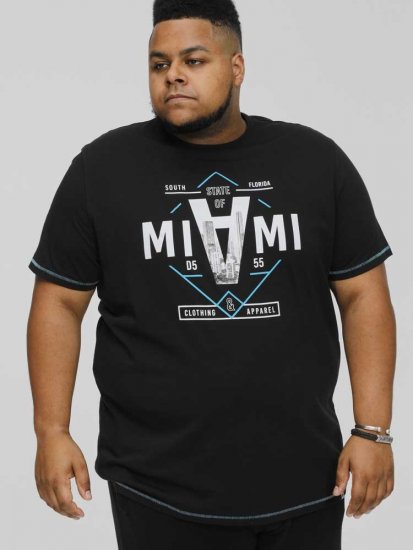 D555 BINGHAM State Of Miami Printed Crew Neck T-Shirt Black - Тениски - мъжки тениски големи размери