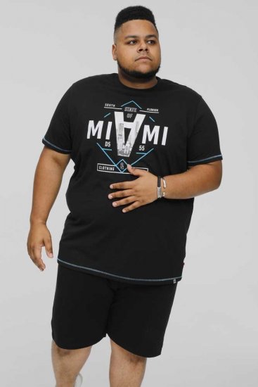 D555 BINGHAM State Of Miami Printed Crew Neck T-Shirt Black - Тениски - мъжки тениски големи размери