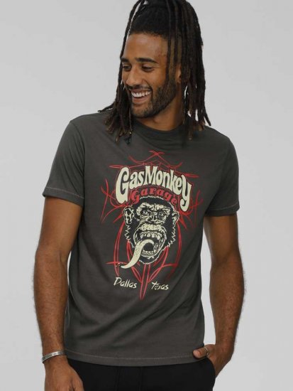 D555 DALLAS Official Gas Monkey Printed Crew Neck T-Shirt Khaki - Тениски - мъжки тениски големи размери