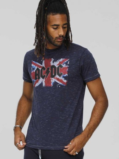 D555 DENNIS Official AC/DC Printed Crew Neck T-Shirt Navy Reno - Тениски - мъжки тениски големи размери