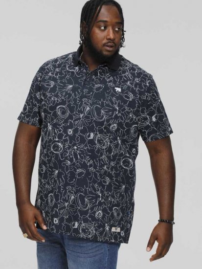 D555 ROLAND Printed Polo Shirt Navy - Поло тениски - мъжки тениски с яка големи размери