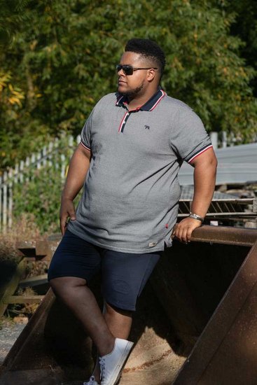 D555 BAYTON 2 Fine Stripe Jersey Polo Grey - Поло тениски - мъжки тениски с яка големи размери