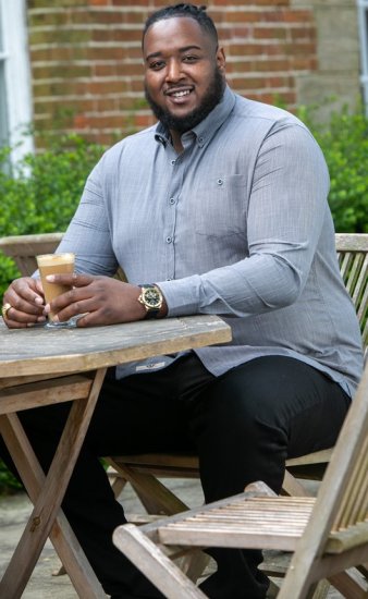 D555 RADCLIFFE Cross Hatch Soft Touch Slub Long Sleeve Shirt With Chest Patch Pocket Charcoal - Ризи - мъжки ризи големи размери