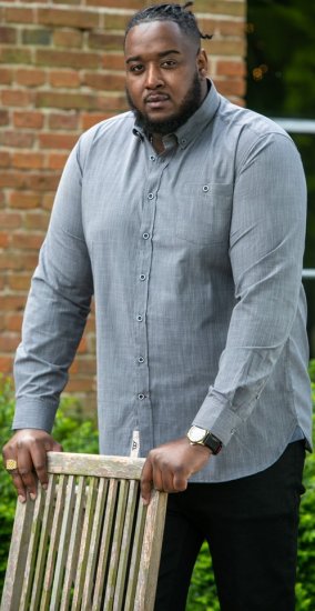 D555 RADCLIFFE Cross Hatch Soft Touch Slub Long Sleeve Shirt With Chest Patch Pocket Charcoal - Ризи - мъжки ризи големи размери