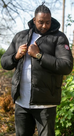 D555 DOMENIC Quilted Puffer Jacket With Half Micro Fleece Lining And Hood Black - Якета - мъжки якета големи размери