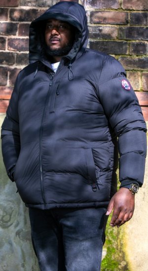 D555 DOMENIC Quilted Puffer Jacket With Half Micro Fleece Lining And Hood Black - Якета - мъжки якета големи размери