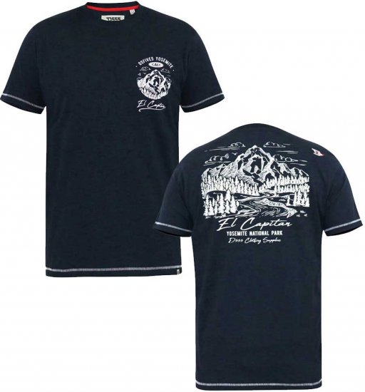 D555 GRAHAM YOSEMITE Chest And Back Printed Crew Neck T-Shirt Navy - Тениски - мъжки тениски големи размери
