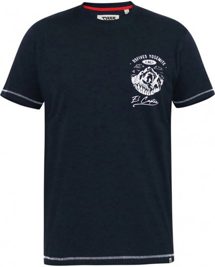 D555 GRAHAM YOSEMITE Chest And Back Printed Crew Neck T-Shirt Navy - Тениски - мъжки тениски големи размери