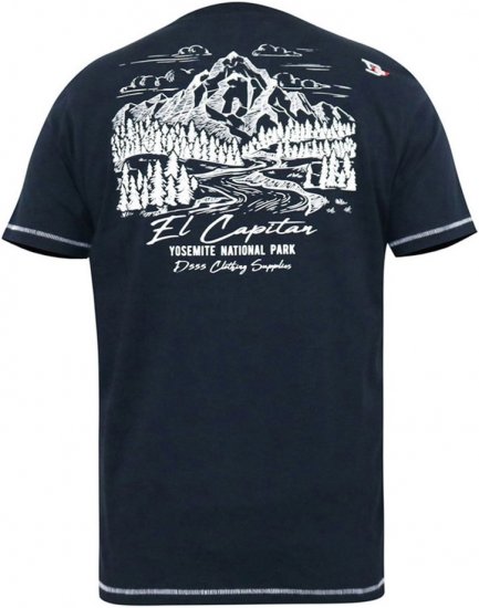 D555 GRAHAM YOSEMITE Chest And Back Printed Crew Neck T-Shirt Navy - Тениски - мъжки тениски големи размери