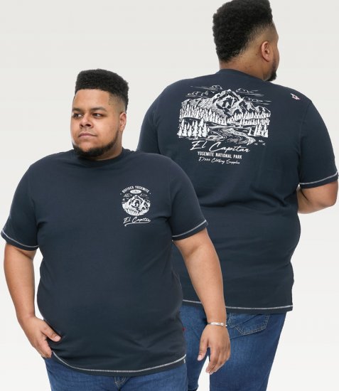 D555 GRAHAM YOSEMITE Chest And Back Printed Crew Neck T-Shirt Navy - Тениски - мъжки тениски големи размери