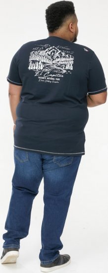 D555 GRAHAM YOSEMITE Chest And Back Printed Crew Neck T-Shirt Navy - Тениски - мъжки тениски големи размери