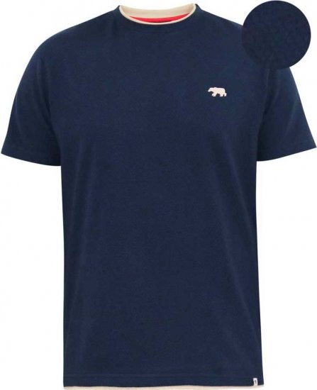 D555 SANDFORD Double Layer On Neck Ribs And Hem Waffle Textured T-Shirt Navy - Тениски - мъжки тениски големи размери