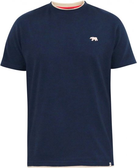 D555 SANDFORD Double Layer On Neck Ribs And Hem Waffle Textured T-Shirt Navy - Тениски - мъжки тениски големи размери