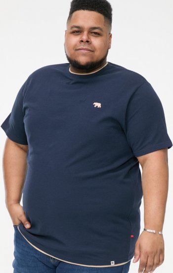 D555 SANDFORD Double Layer On Neck Ribs And Hem Waffle Textured T-Shirt Navy - Тениски - мъжки тениски големи размери