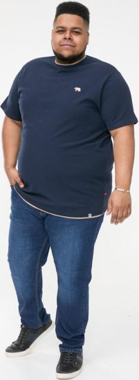 D555 SANDFORD Double Layer On Neck Ribs And Hem Waffle Textured T-Shirt Navy - Тениски - мъжки тениски големи размери