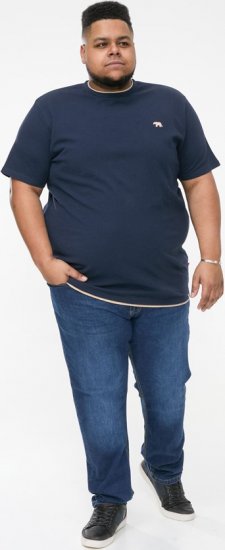 D555 SANDFORD Double Layer On Neck Ribs And Hem Waffle Textured T-Shirt Navy - Тениски - мъжки тениски големи размери