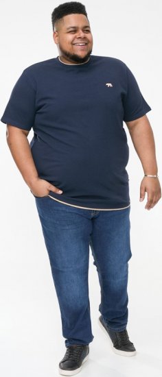 D555 SANDFORD Double Layer On Neck Ribs And Hem Waffle Textured T-Shirt Navy - Тениски - мъжки тениски големи размери
