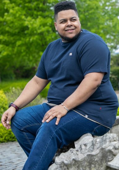 D555 SANDFORD Double Layer On Neck Ribs And Hem Waffle Textured T-Shirt Navy - Тениски - мъжки тениски големи размери