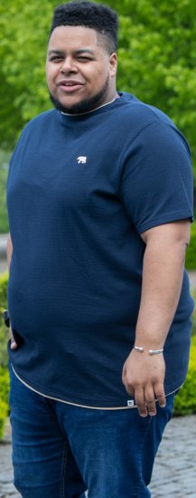 D555 SANDFORD Double Layer On Neck Ribs And Hem Waffle Textured T-Shirt Navy - Тениски - мъжки тениски големи размери