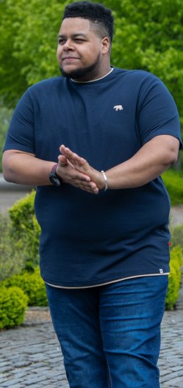 D555 SANDFORD Double Layer On Neck Ribs And Hem Waffle Textured T-Shirt Navy - Тениски - мъжки тениски големи размери